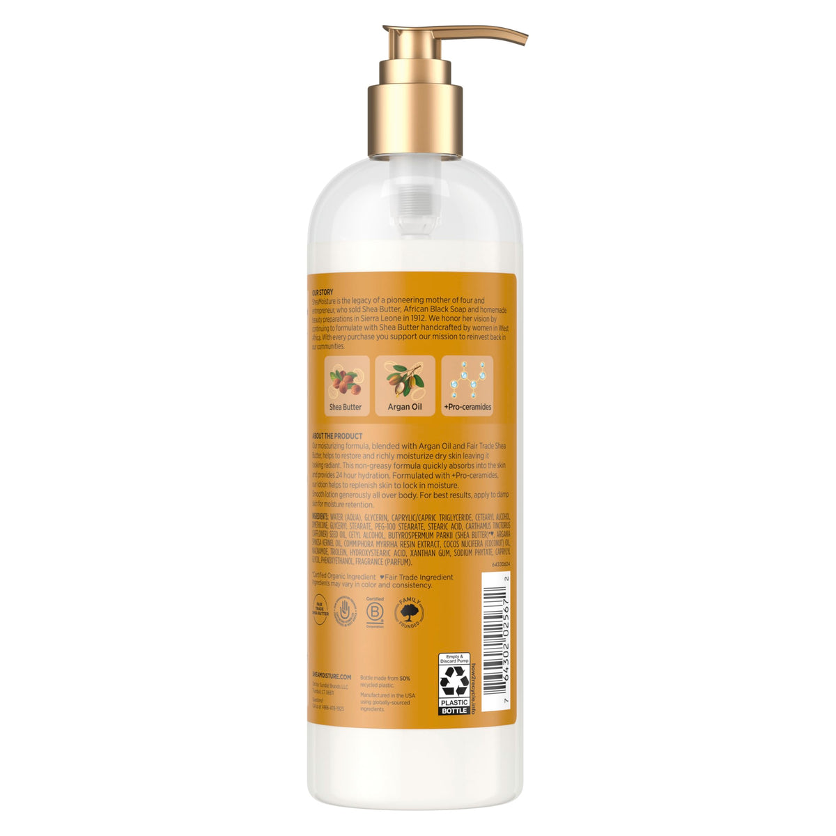 SheaMoisture pump dispensing lotion illustrating controlled, mess-free application benefit