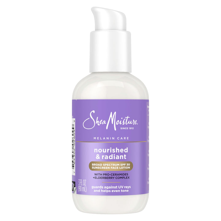 SheaMoisture front packaging showing SPF 30 protection and clean design benefit