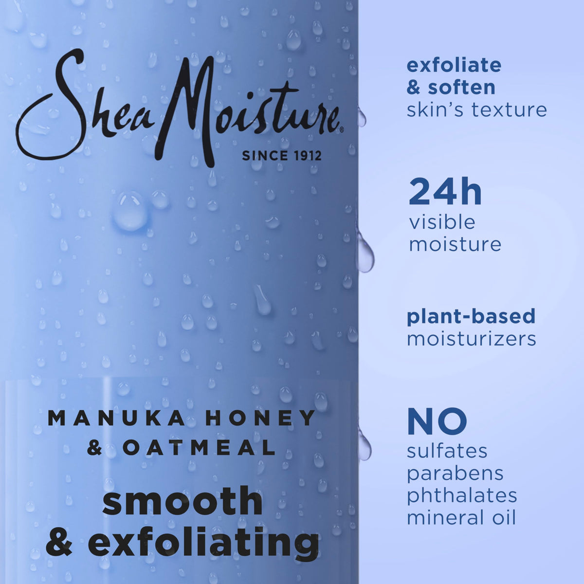 SheaMoisture close-up texture of body wash highlighting oatmeal exfoliant and smoothness