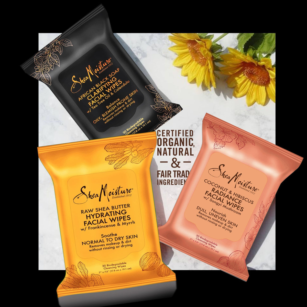 Travel pouch with SheaMoisture wipes, convenient portable cleansing for busy days
