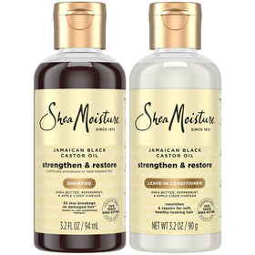 Shea Moisture travel set front packaging showing both 3.2 oz bottles and compact benefits