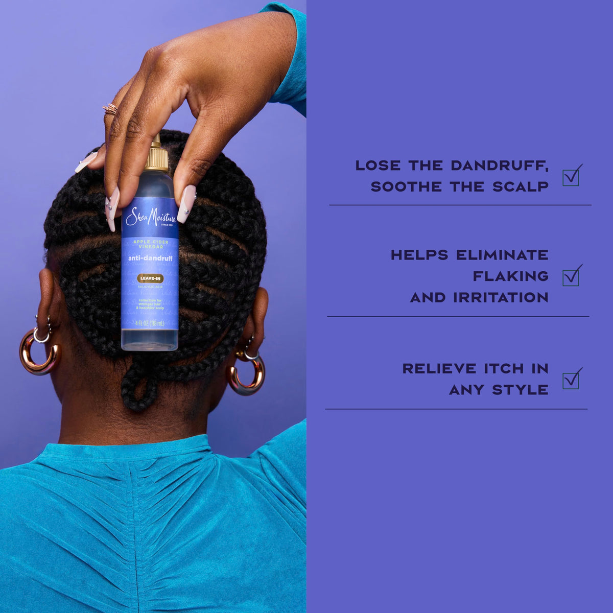 Shea Moisture with apple cider vinegar and shea butter ingredients to highlight natural benefits
