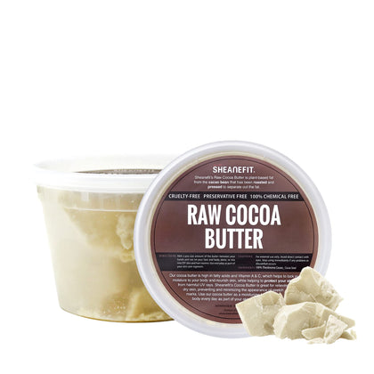 Sheanefit front packaging showing raw chunk cocoa butter and benefits