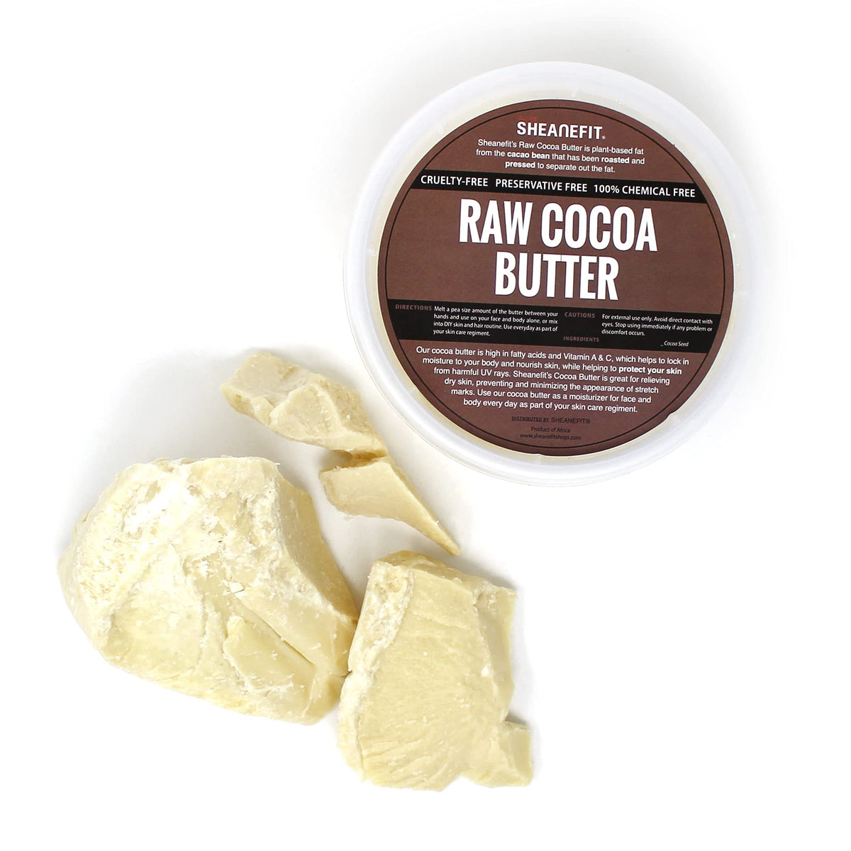 Sheanefit melting cocoa butter in palms for quick skin hydration