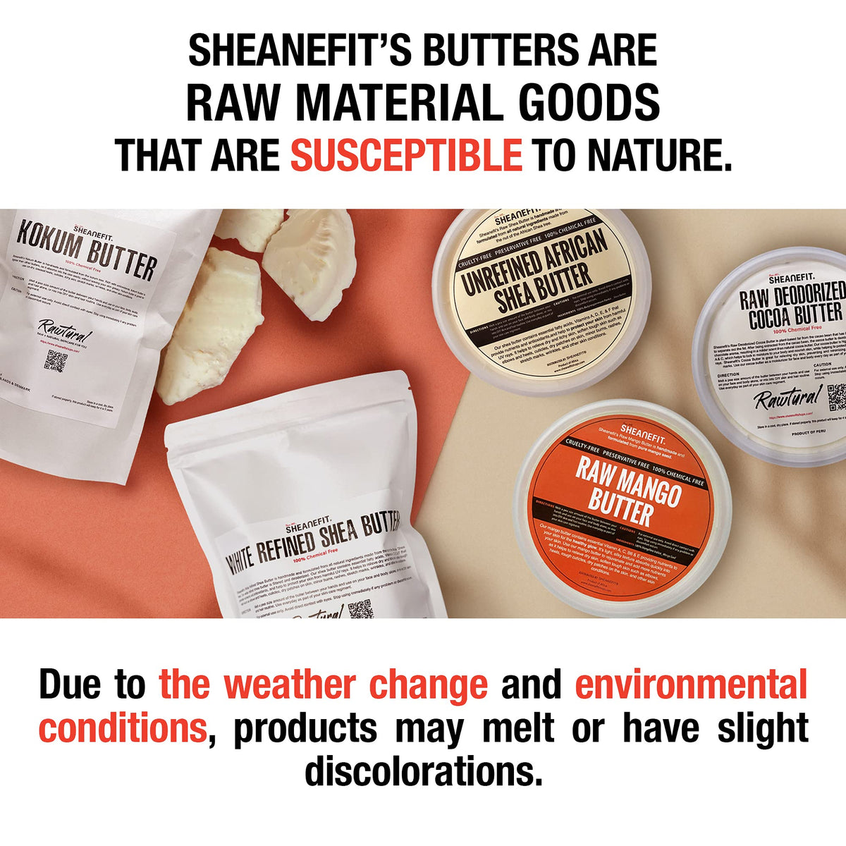Sheanefit container lineup showing 8oz 14oz 28oz sizes for purchase options