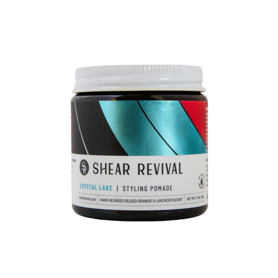 Shear Revival jar front view showing product and label, clear benefit of portability