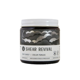 Shear Revival Gray Ghost front jar showing label and amber glass, highlights portability