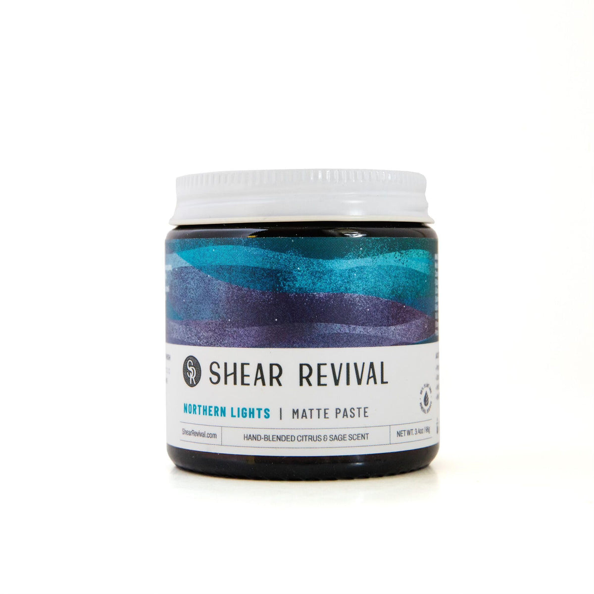 Shear Revival front jar view showing label and travel-friendly size benefit