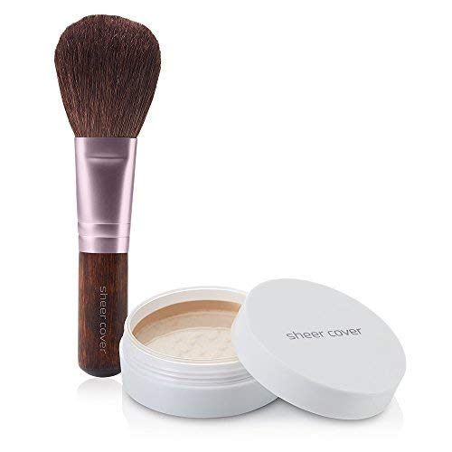 Sheer Cover compact front view showing sleek packaging and brush included for easy application