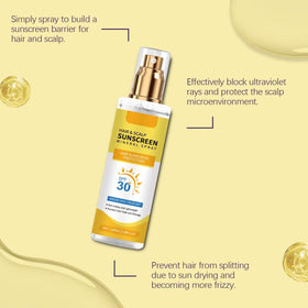Sheghy spray in use at beach protecting scalp and keeping color