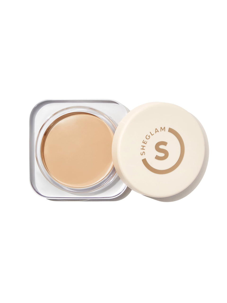 SHEGLAM balm front packaging showing shade Shell and benefit of high coverage