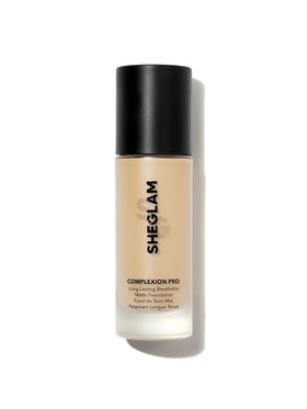 SHEGLAM front bottle showing Shell shade and matte finish benefit