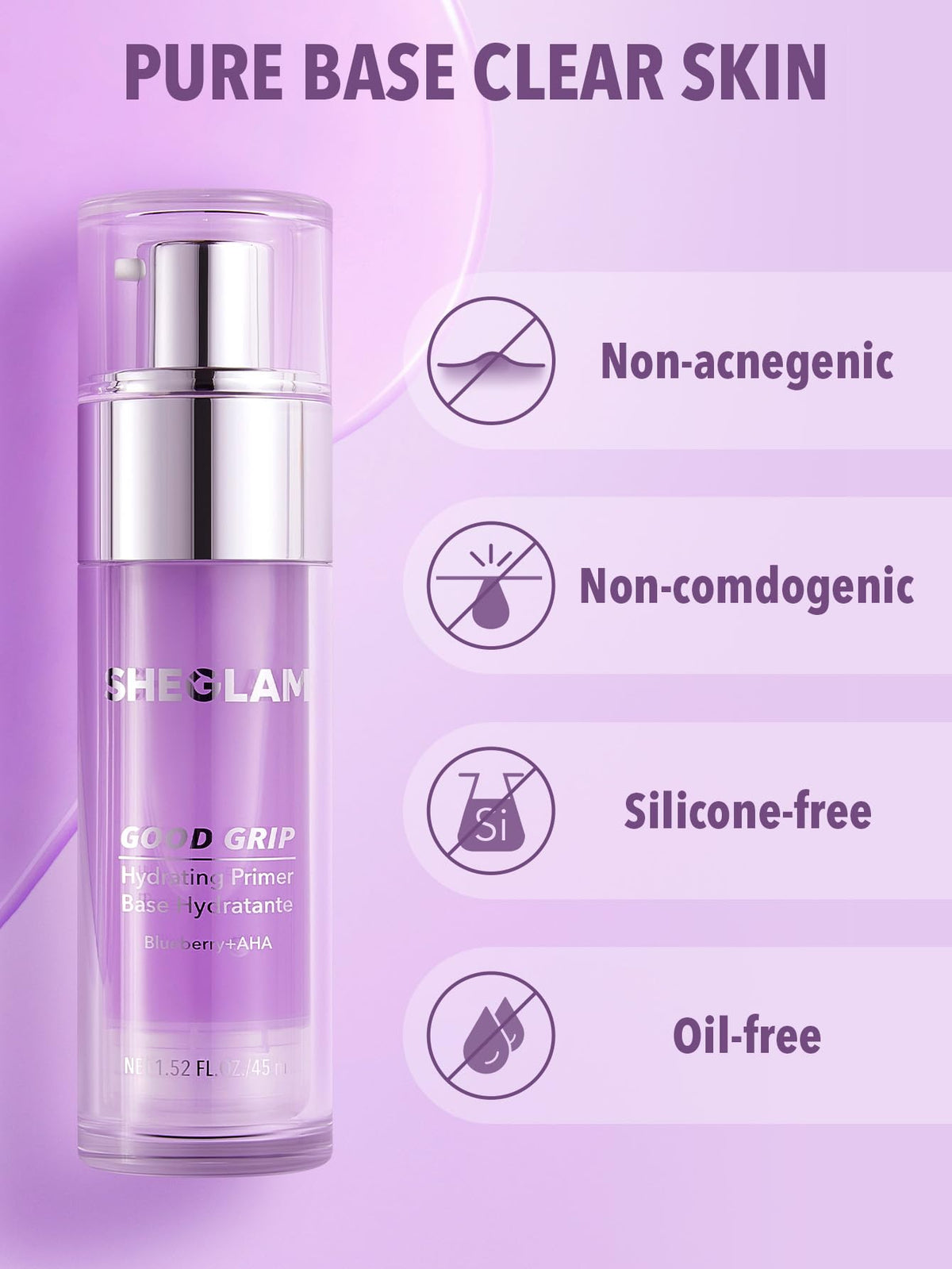 SHEGLAM Good Grip used under foundation illustrating improved makeup grip and longevity