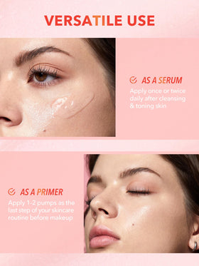 SHEGLAM application on hand showing spreadable serum-primer for smooth makeup base