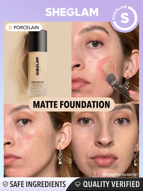 SHEGLAM porcelain open cap and pump revealing silky texture and easy dispensing