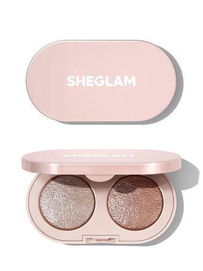 SHEGLAM Prismalight duo compact front view showing sleek packaging and travel ease