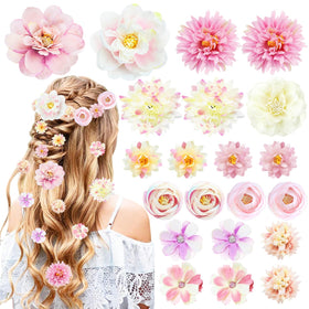 SHEHARUHI front view of pink and purple floral clip set showing variety and colors