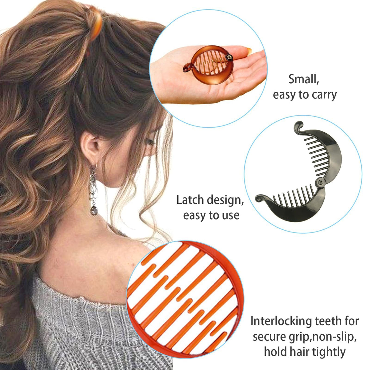 SHEHARUHI woman wearing a fishtail clip for neat ponytail and comfortable hold