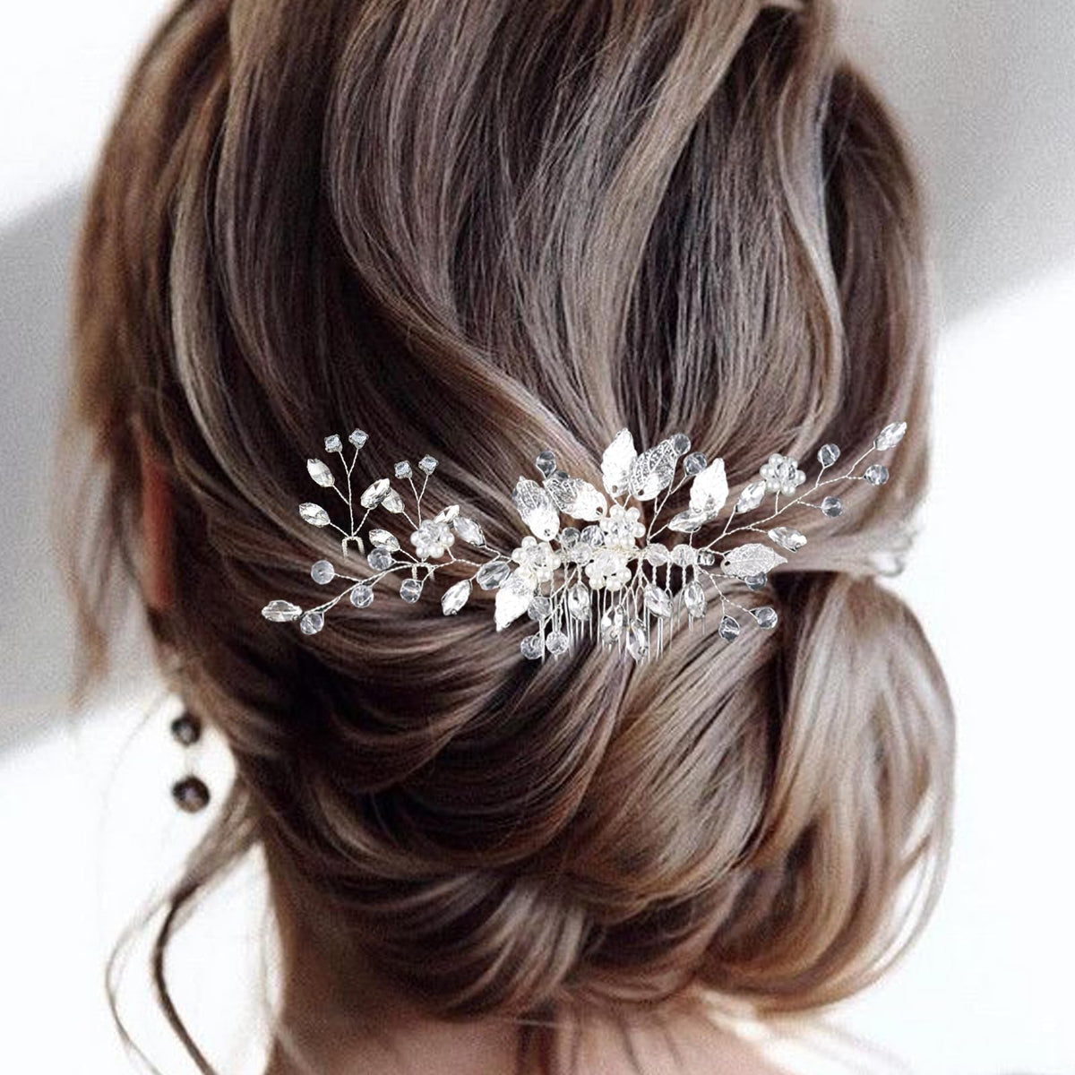 SHEHARUHI two rhinestone hair pins side view showing slim profile and support