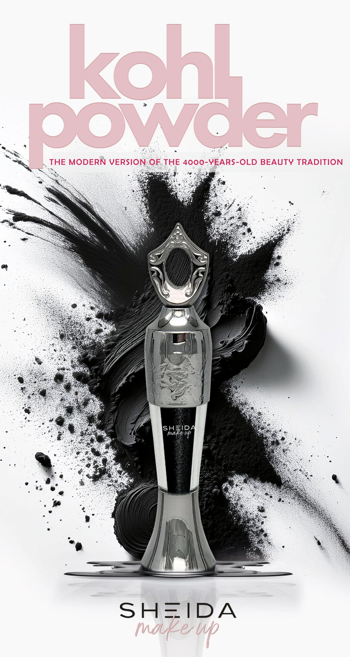Sheida powder eyeliner scale and contents showing compact size and travel-friendly benefit
