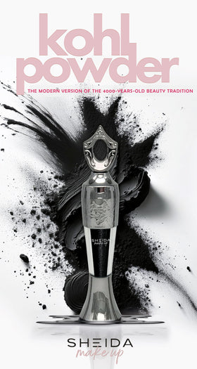 Sheida powder eyeliner scale and contents showing compact size and travel-friendly benefit