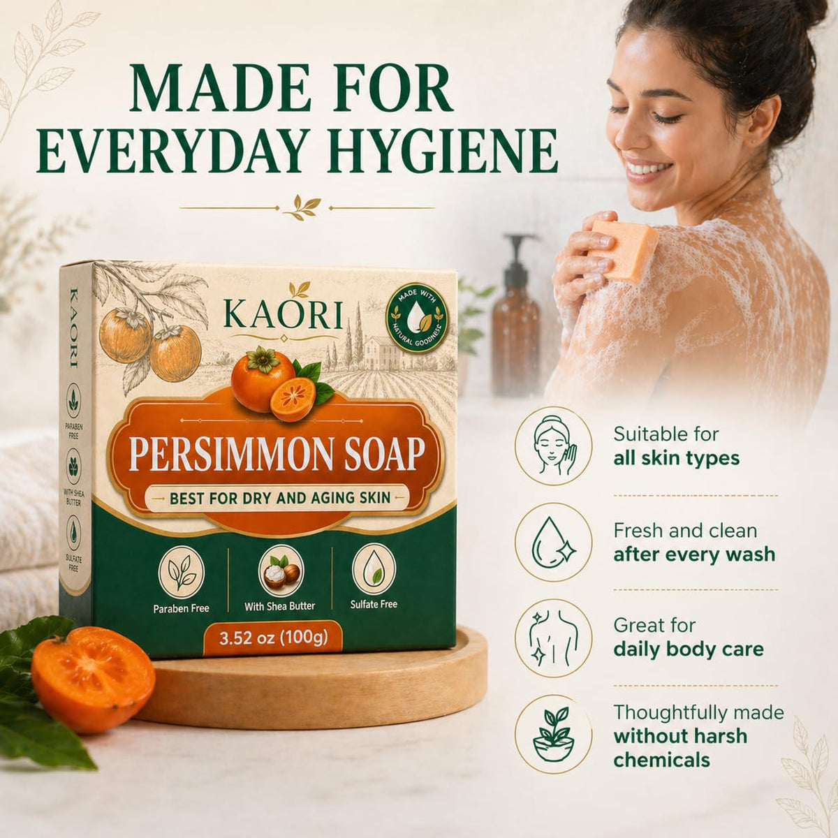 shekys KAORI ingredient label closeup showing persimmon extract callout and transparency