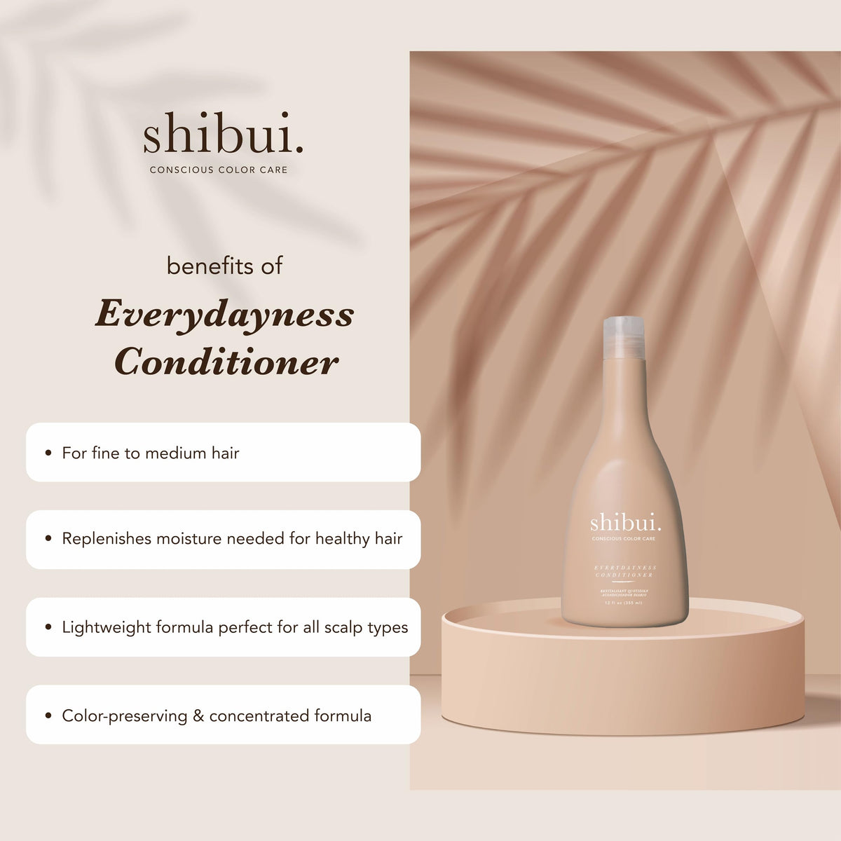 SHIBUI label closeup with pump top highlighting clean ingredients and benefits