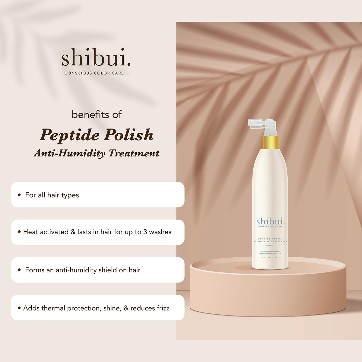 SHIBUI mist spray closeup demonstrating fine, even application and shine