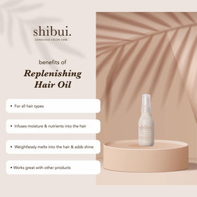 SHIBUI close-up of oil drop texture demonstrating lightweight absorption benefit