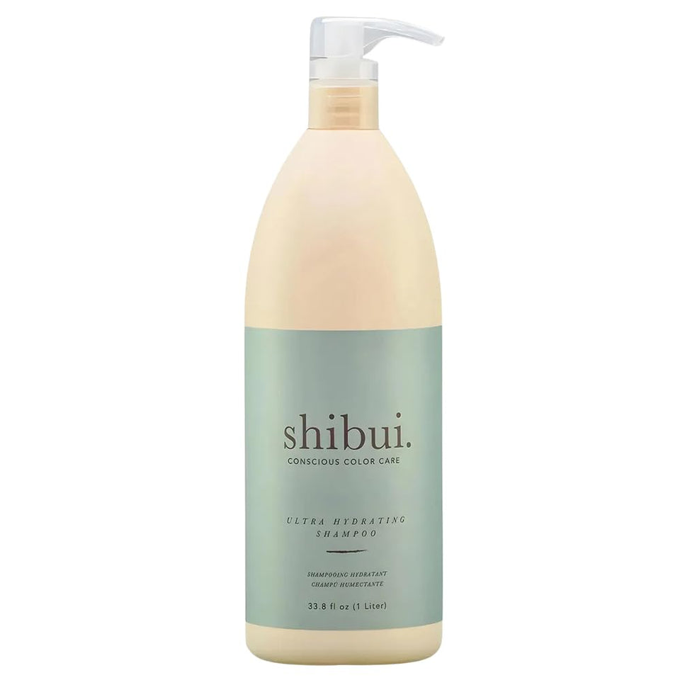 SHIBUI shampoo front packaging showing large bottle and label, highlights hydration benefit