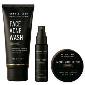 Shield face acne system front packaging showing the three-step kit and clear instructions