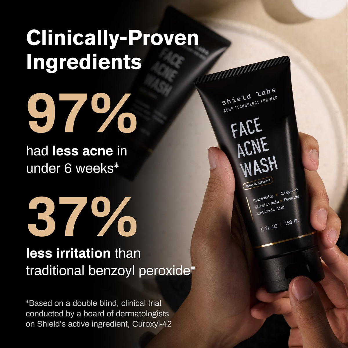 Shield face wash texture close-up showing gentle foam for deep cleansing
