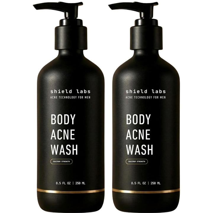 Shield front bottle image showing label and acne-fighting benefits