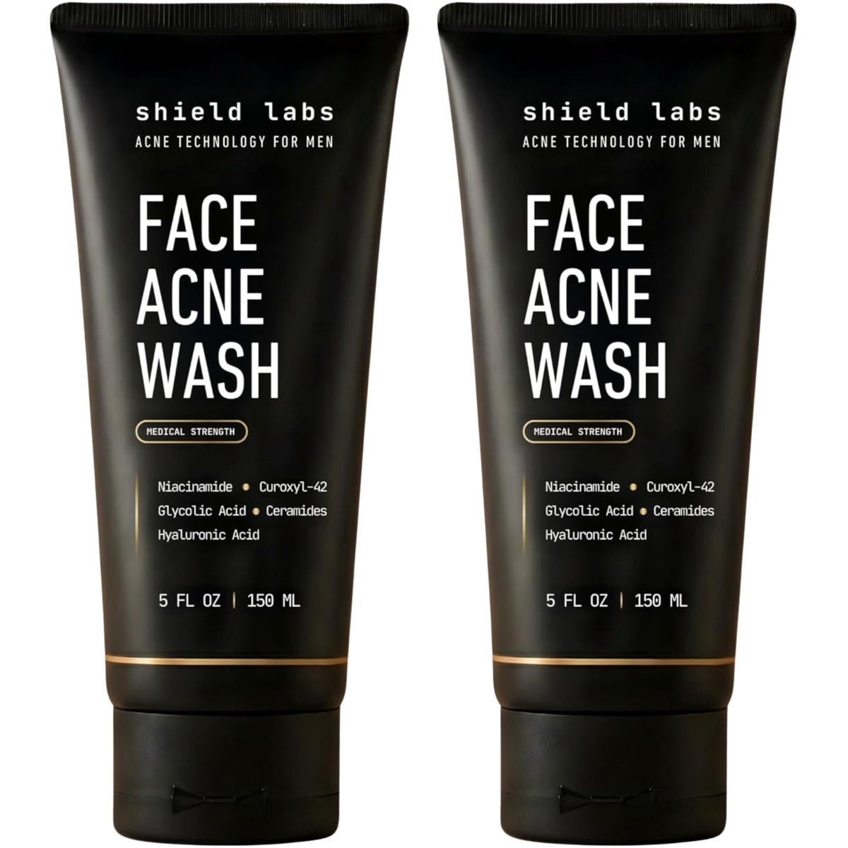 Shield front packaging showing bottle and branding with acne treatment benefit