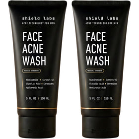 Shield front packaging showing bottle and branding with acne treatment benefit