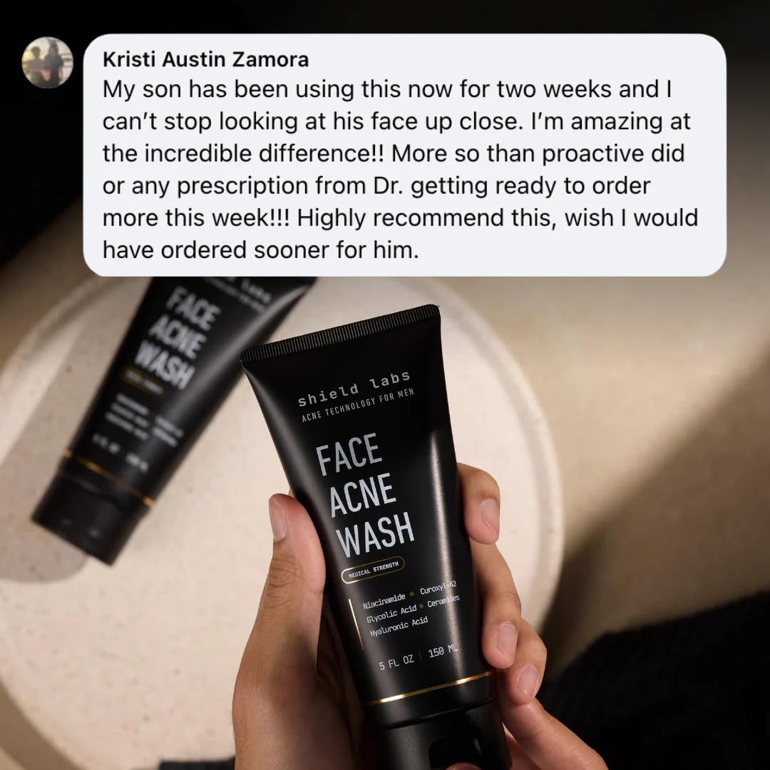 Shield ingredient list label closeup emphasizing niacinamide, hyaluronic acid and zinc PCA benefits