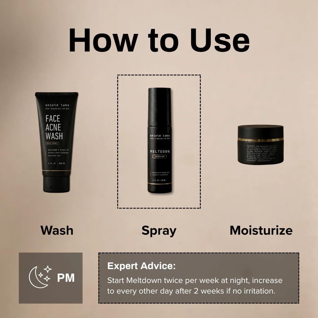 Shield Meltdown mist spraying from bottle illustrating precise, even application benefit