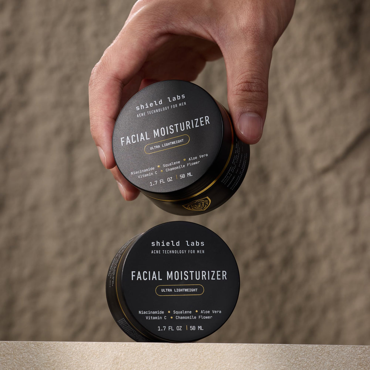 Shield texture close-up showing lightweight cream for fast absorption