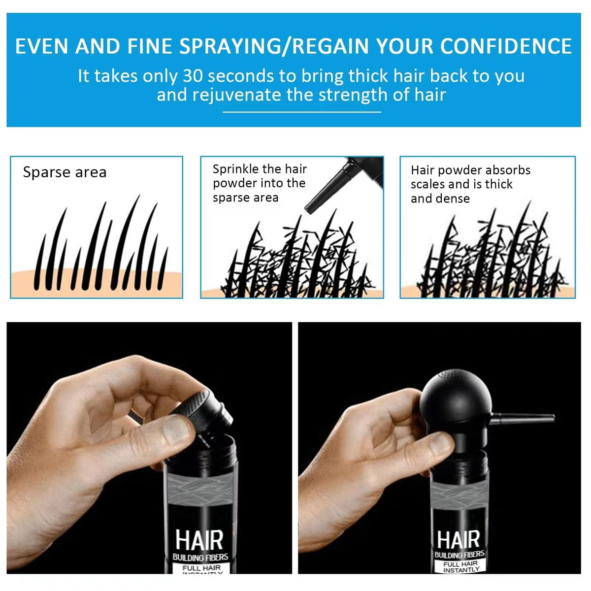 SHIFAKOU applied on thinning crown demonstrating instant thicker-looking hair benefit
