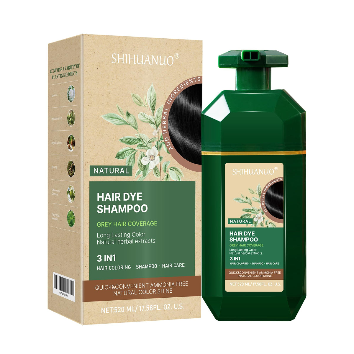SHIHUANUO front bottle view showing full 520ml size and clear labeling benefit: easy home use