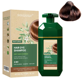 SHIHUANUO bottle front view showing brown shampoo, clear product identity and benefit