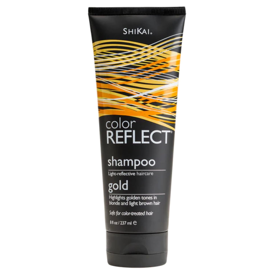 ShiKai gold shampoo bottle front view highlighting hydrating brightening benefit