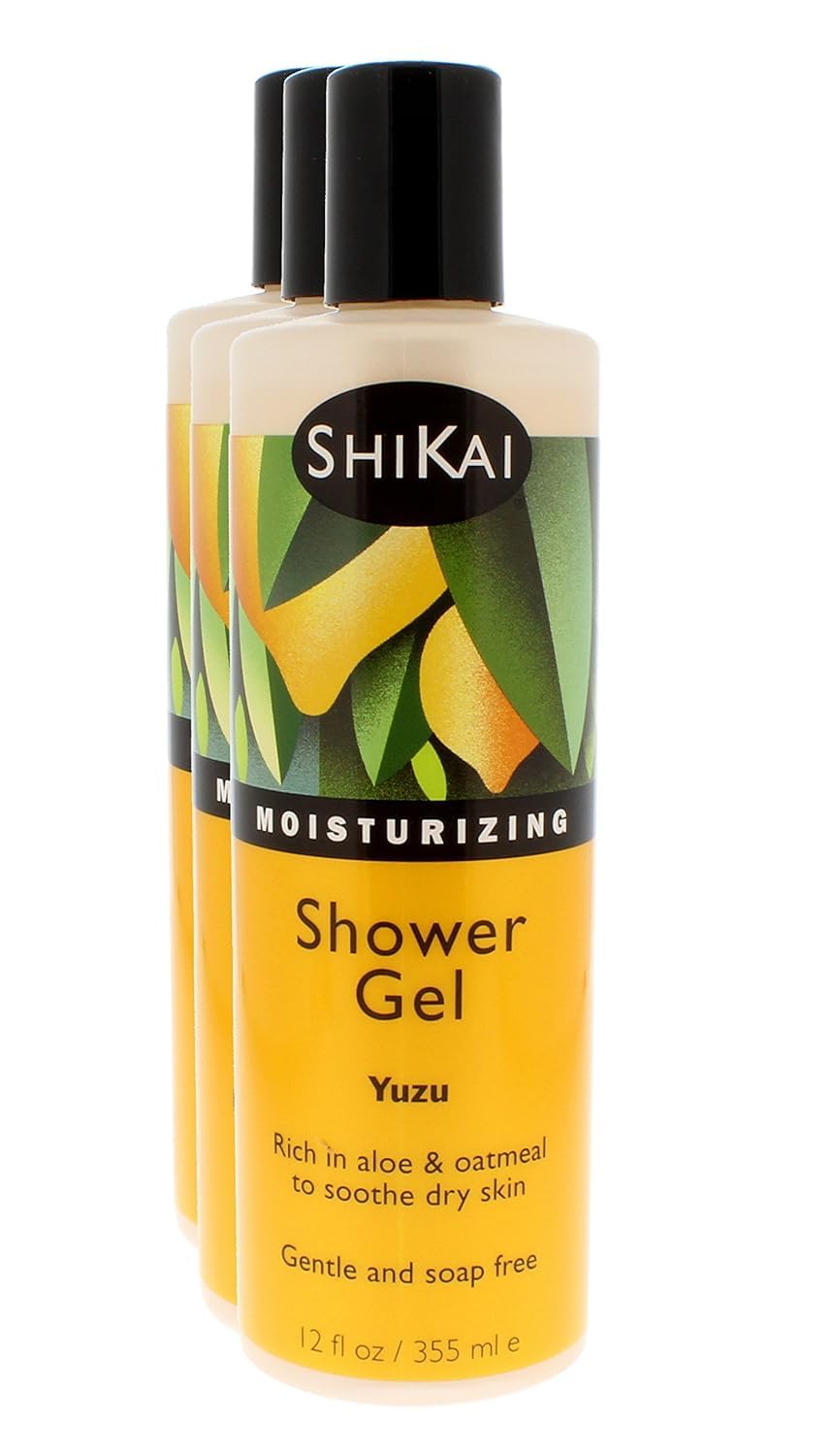 ShiKai front packaging showing three yuzu shower gel bottles and clear labeling for convenience