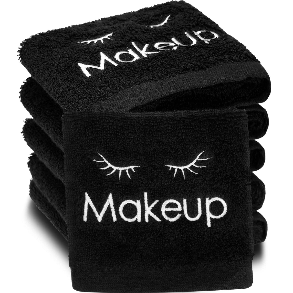 Shimeyao front view of 12-pack black makeup towels showing compact package and convenience