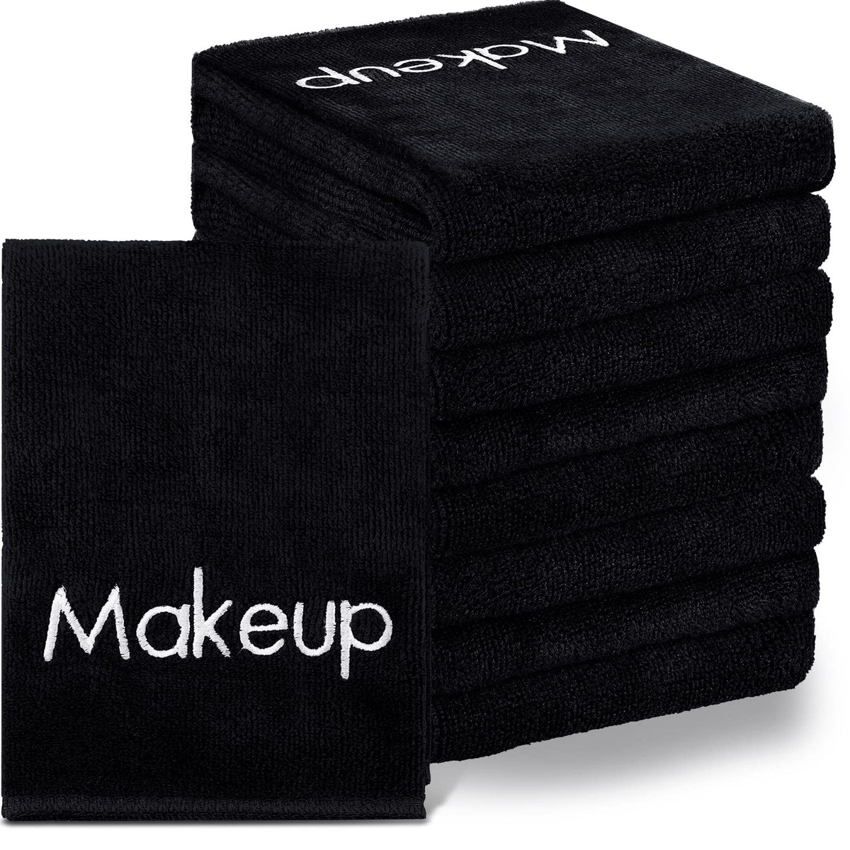 Shimeyao black towel stack showing bulk pack and neat edges for reliable supply