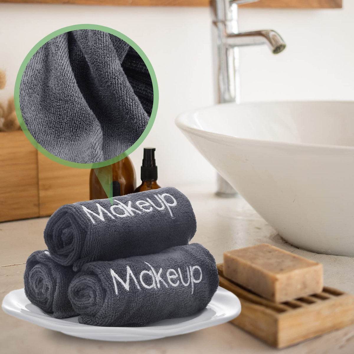 Shimeyao towel in use removing makeup gently for effective cleansing
