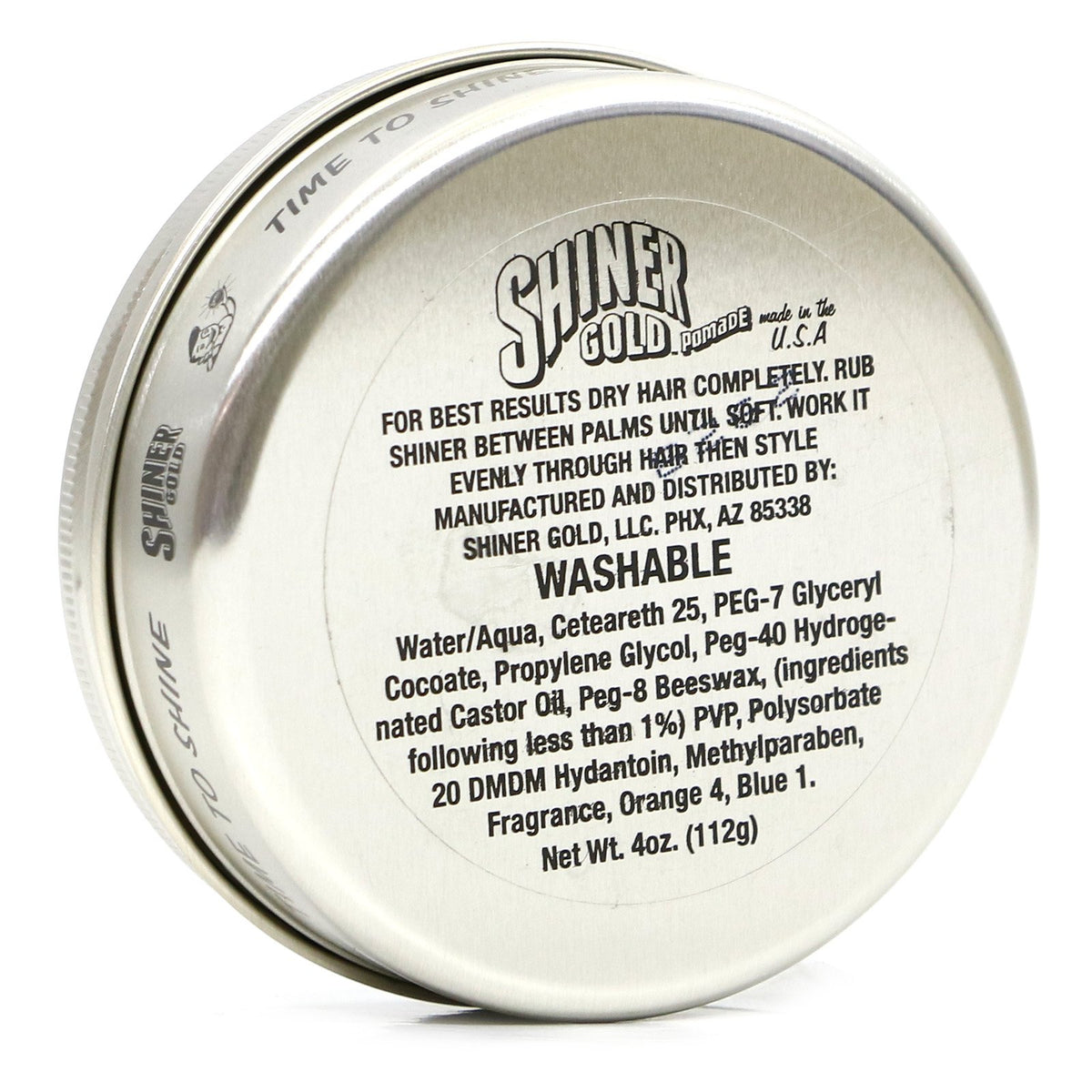 Shiner Gold texture close-up of glossy pomade in palm, demonstrates high-shine finish benefit