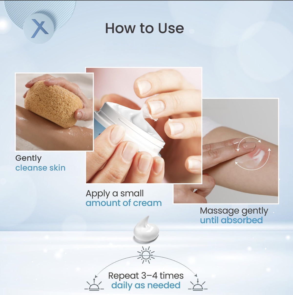 ShingleX being smoothed on hand to calm dry, irritated skin quickly