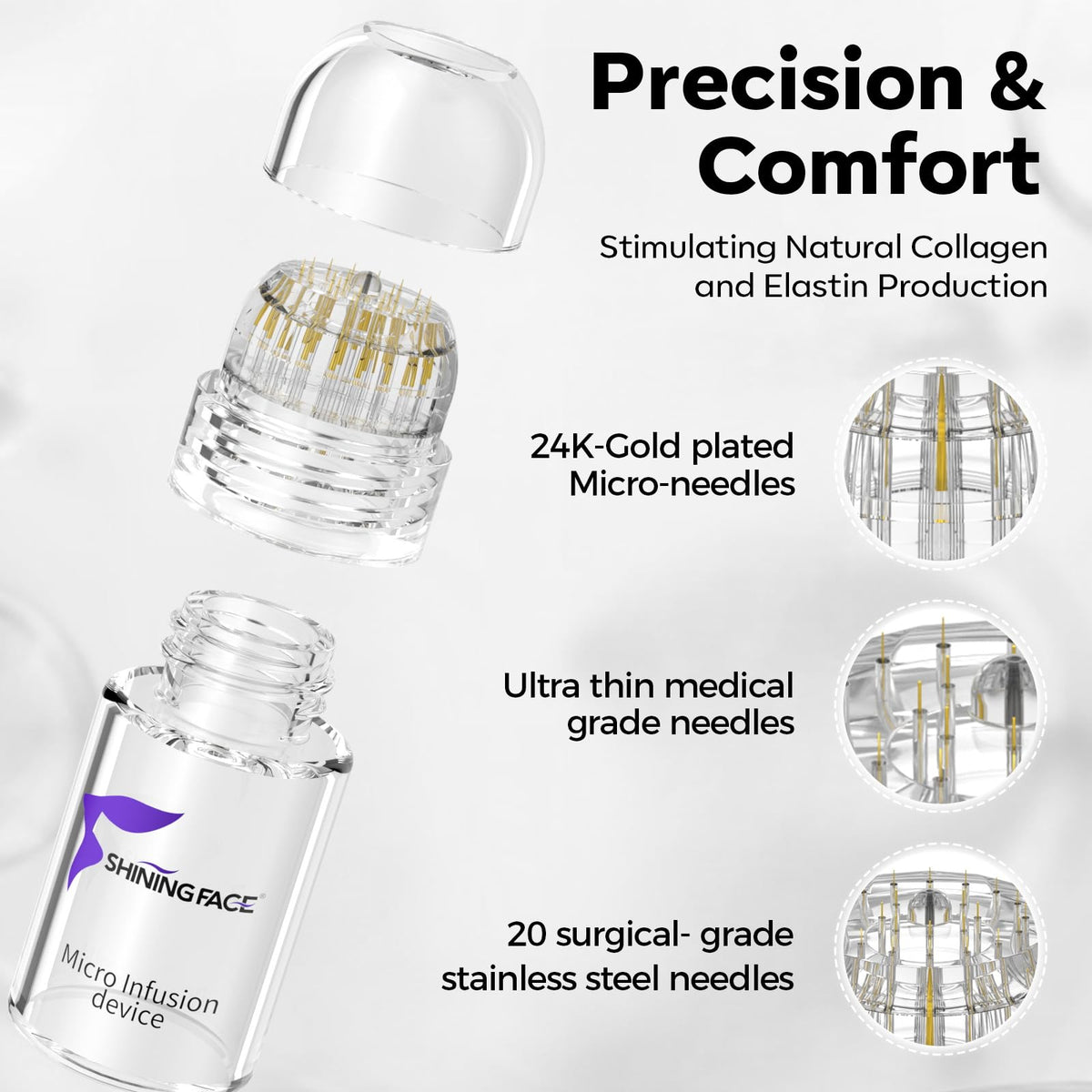 Shining Face 0.25mm facial stamp close-up highlighting precise needle tips