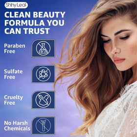 Shiny Leaf active ingredients layout with biotin and saw palmetto for visible support
